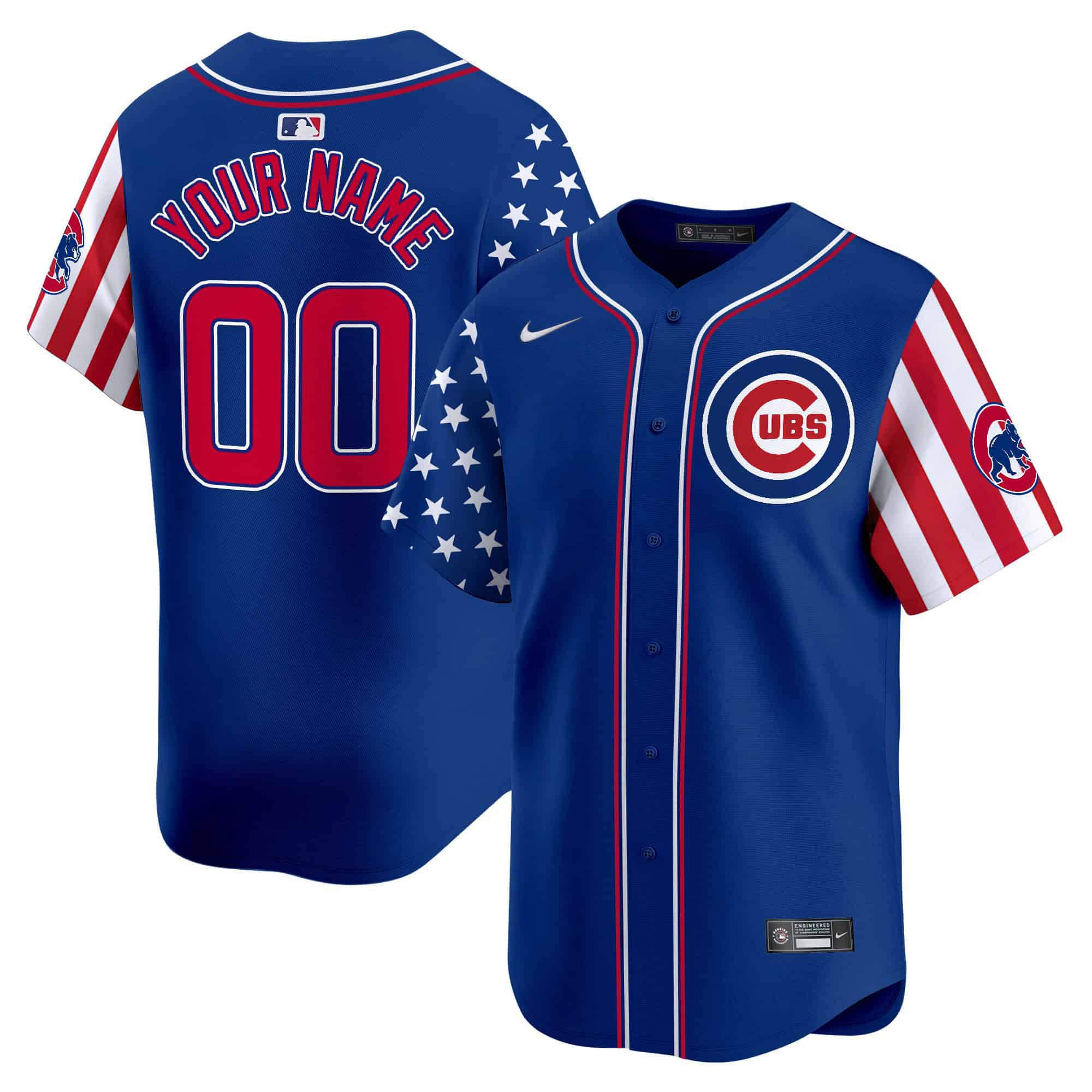 Men Chicago Cubs Blue Nike 2024 Independence Day Vapor Premier Limited Custom MLB Jersey->->